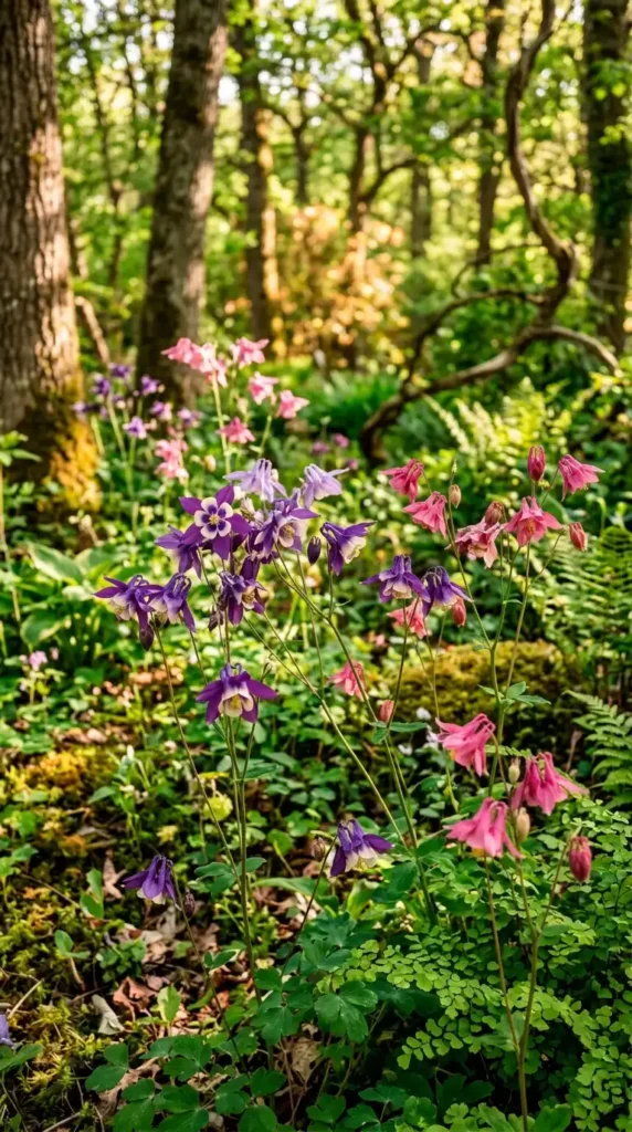 Columbin flowers in woodland