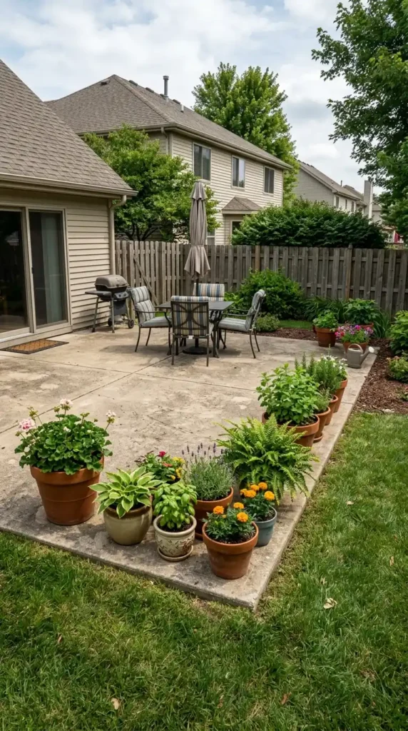 Concrete patio with potted plants