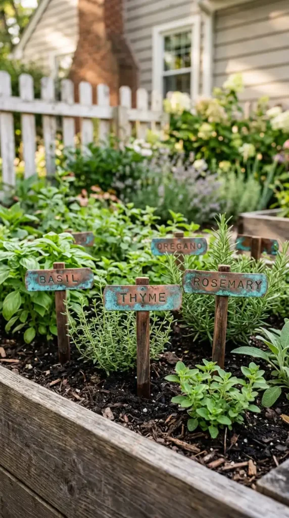 Copper pipe labels in garden