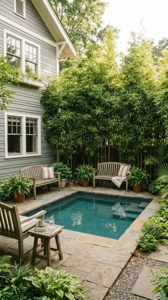 Corner pool with bamboo screens