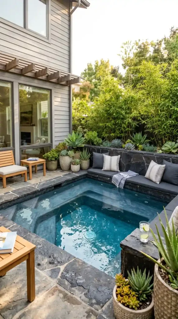 Corner pool with built-in bench