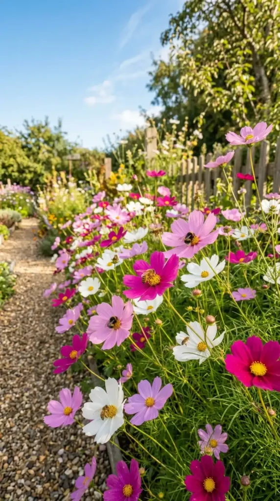 Cosmos attracting bees in garden