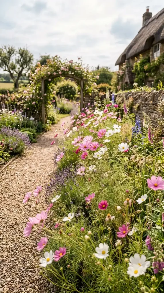 Cosmos flowers in sunny border