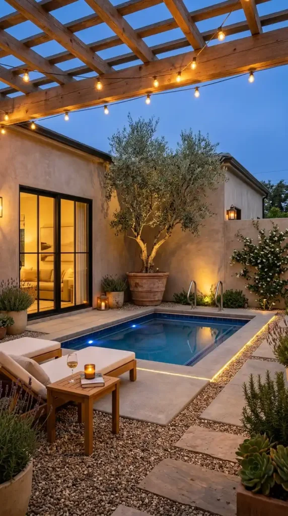 Courtyard pool concrete gravel
