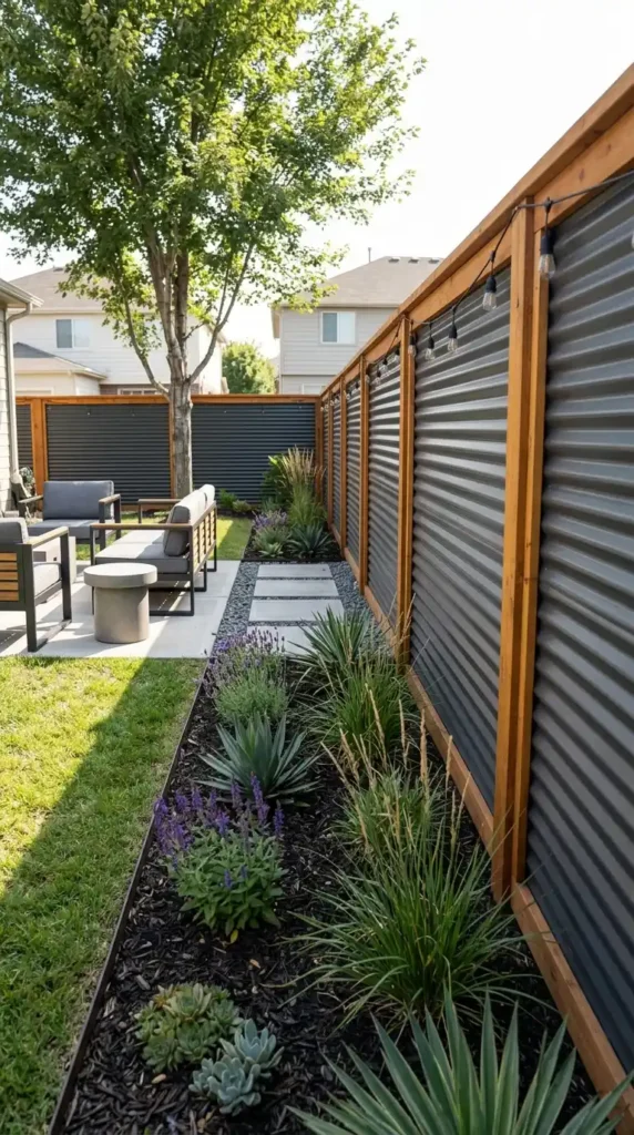 DIY garden fence corrugated metal
