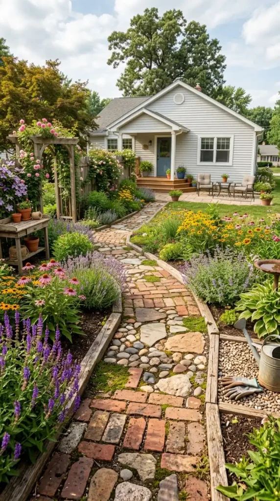 DIY garden path recycled bricks