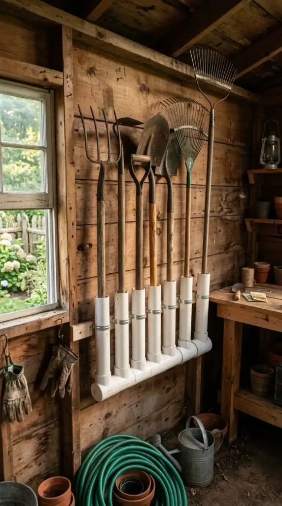 DIY garden tool storage PVC