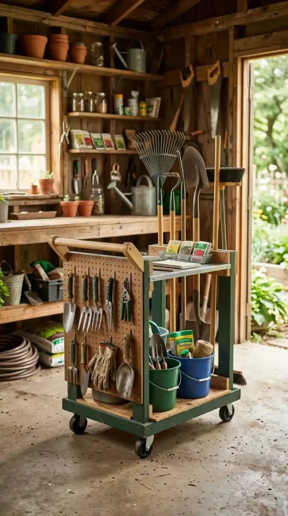 DIY garden tool storage cart