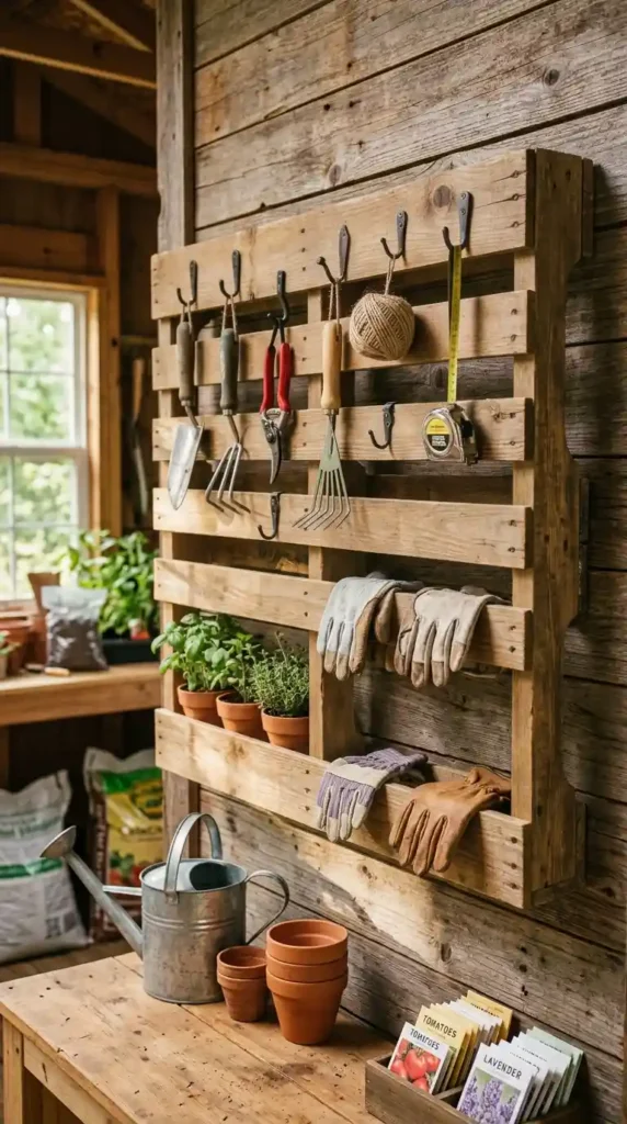 DIY garden tool storage pallet