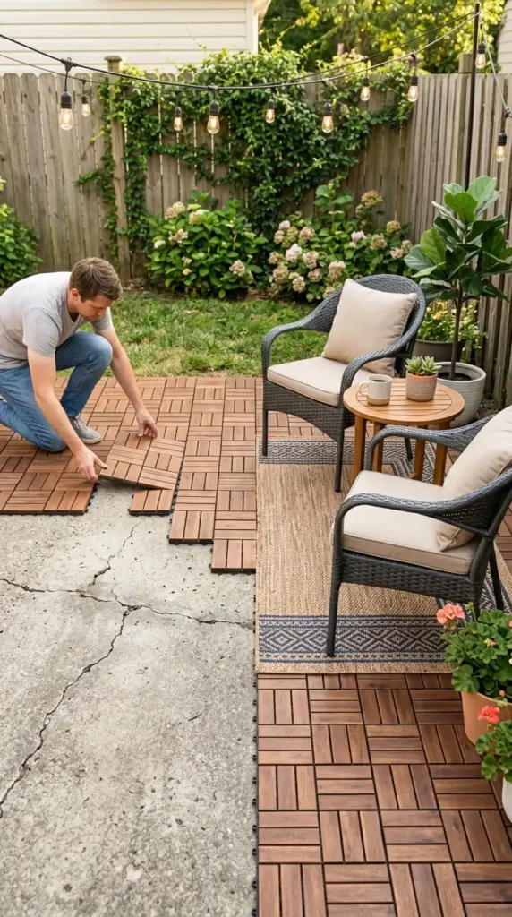 Deck tiles upgrade concrete patio