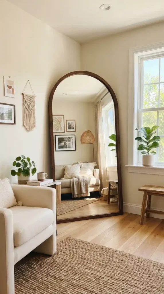 Decorate small space large mirror