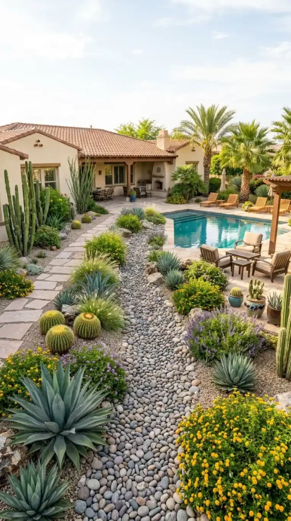 Desert pool landscaping dry