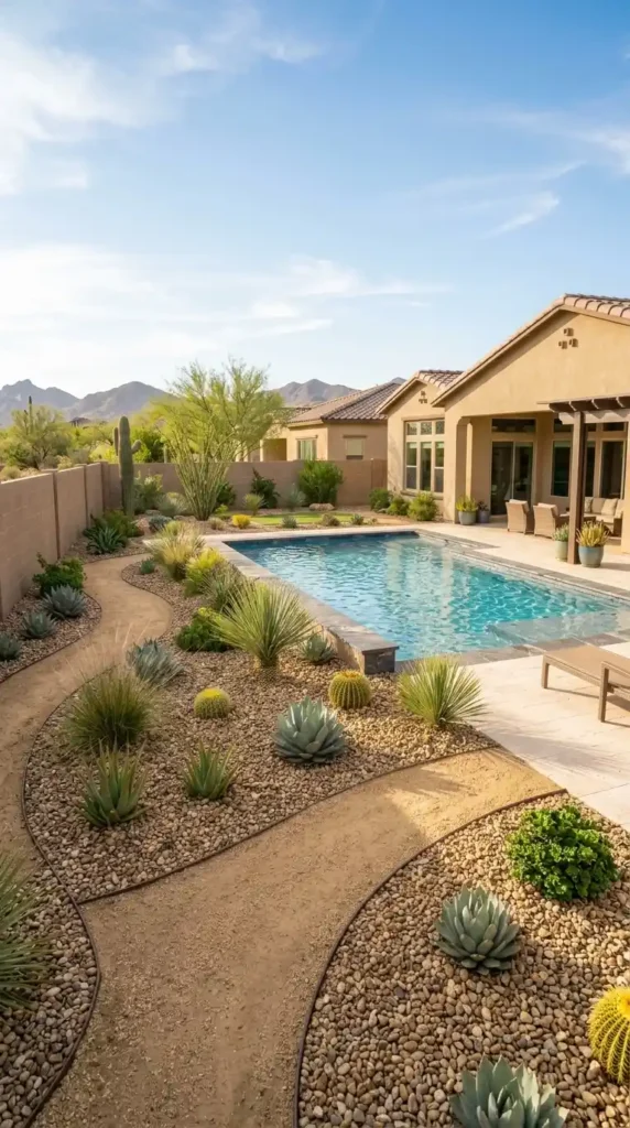Desert pool landscaping gravel