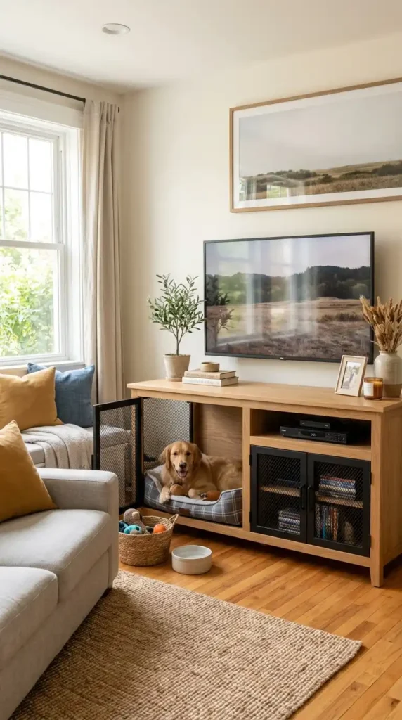 Dog bed in TV console