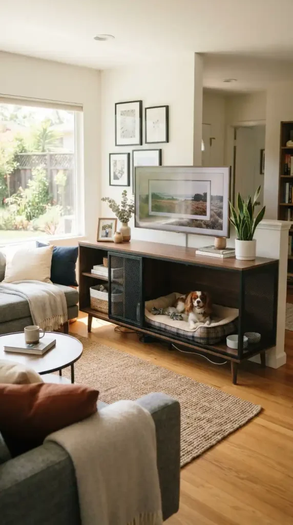 Dog crate furniture TV console