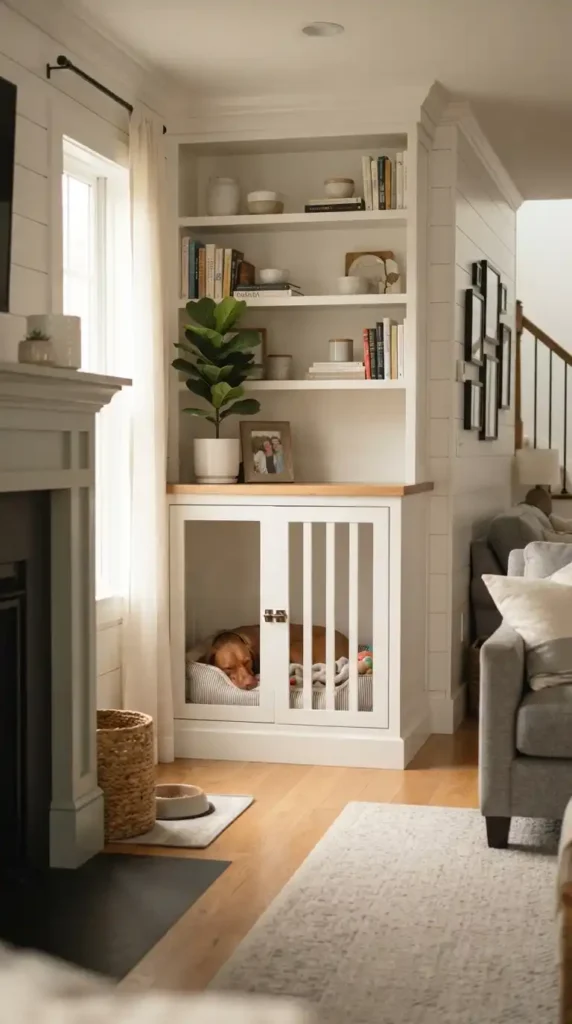 Dog crate furniture built-in