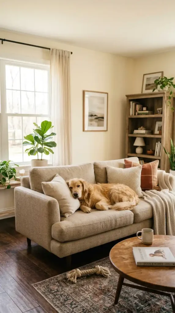 Dog lounging on performance
