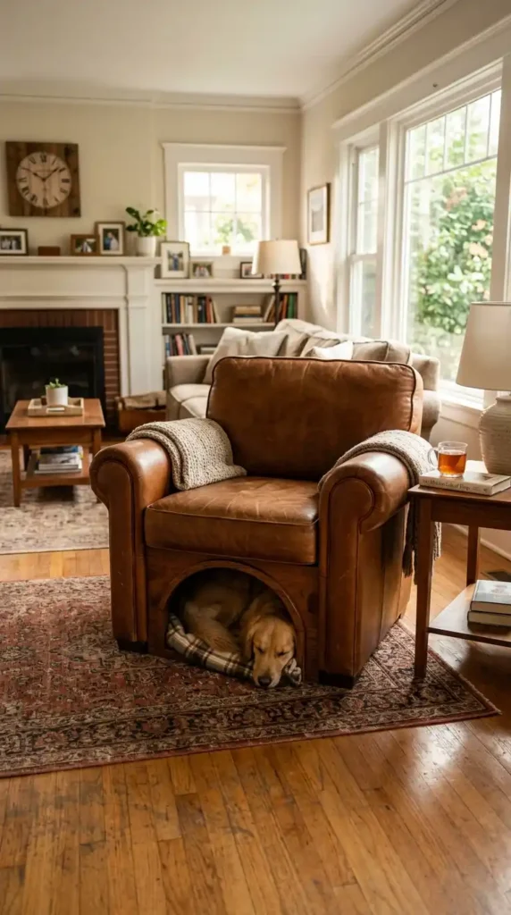 Dog resting in armchair