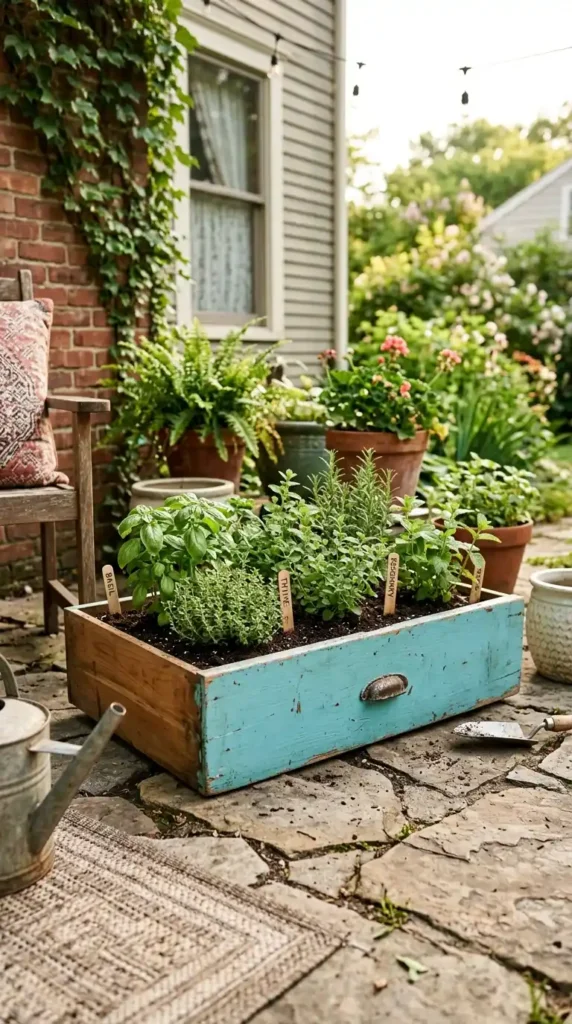 Drawer planter with herbs