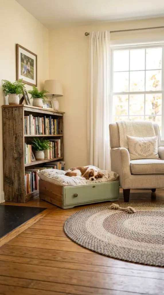 Drawer repurposed into dog bed