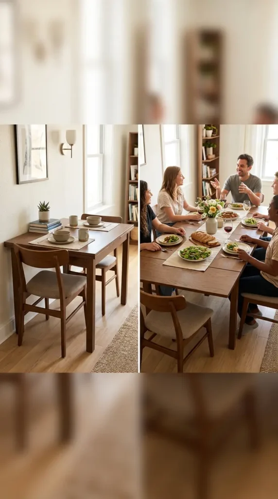 Extendable dining table for six
