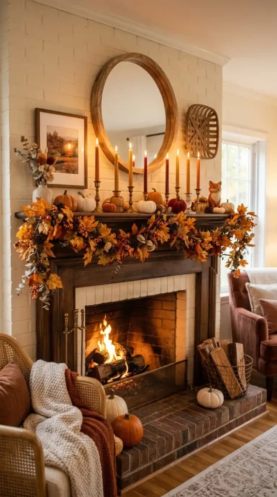 Fall decor living room mantel