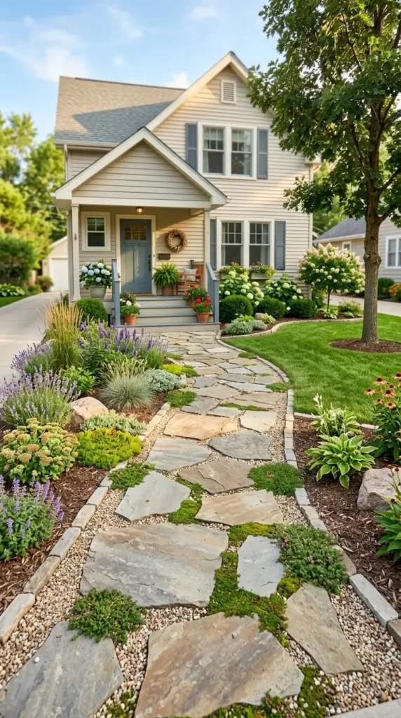 Flagstone walkway in front yard