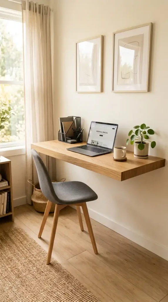 Floating shelf desk minimalist room