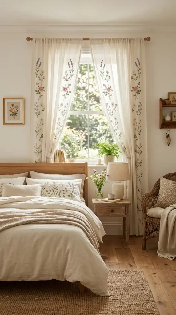 Flower embroidered curtains bedroom