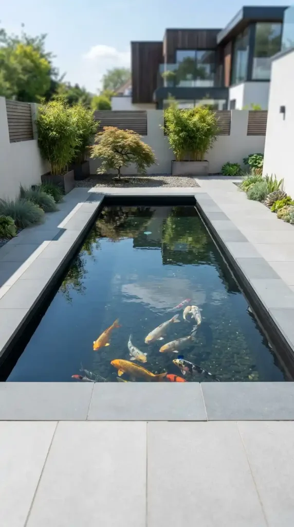 Formal rectangular koi pond design