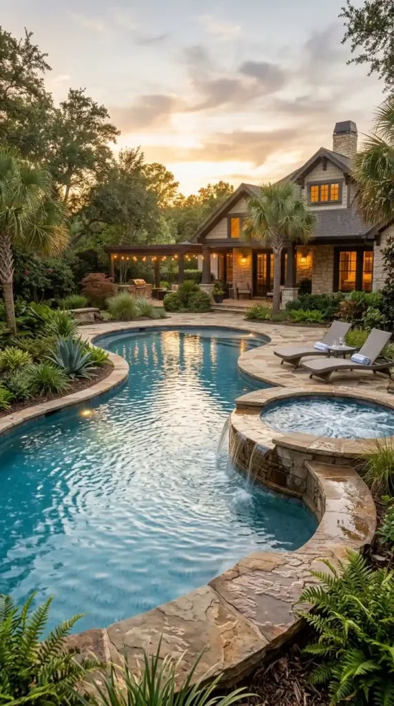 Freeform pool integrated spa