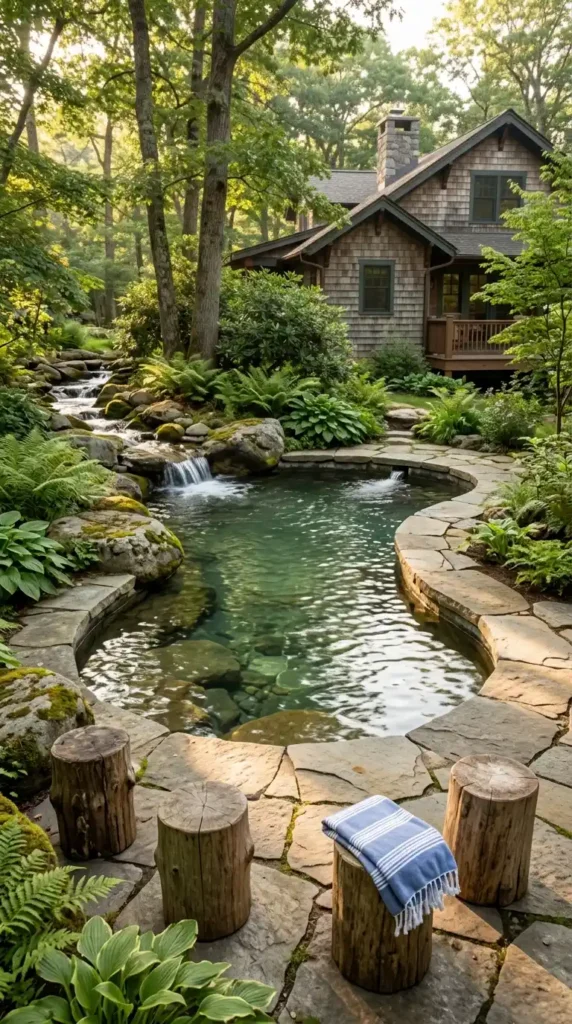 Freeform pool stream stone nook