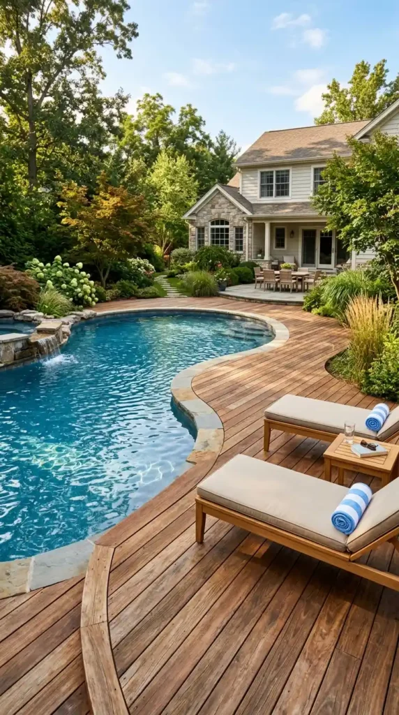 Freeform pool timber decking