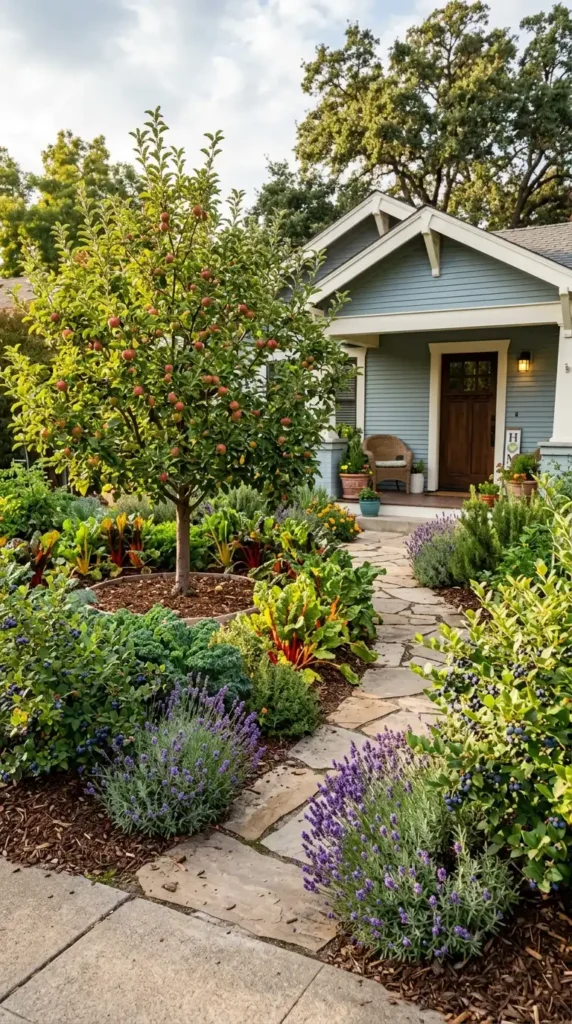 Front yard foodscape with apple