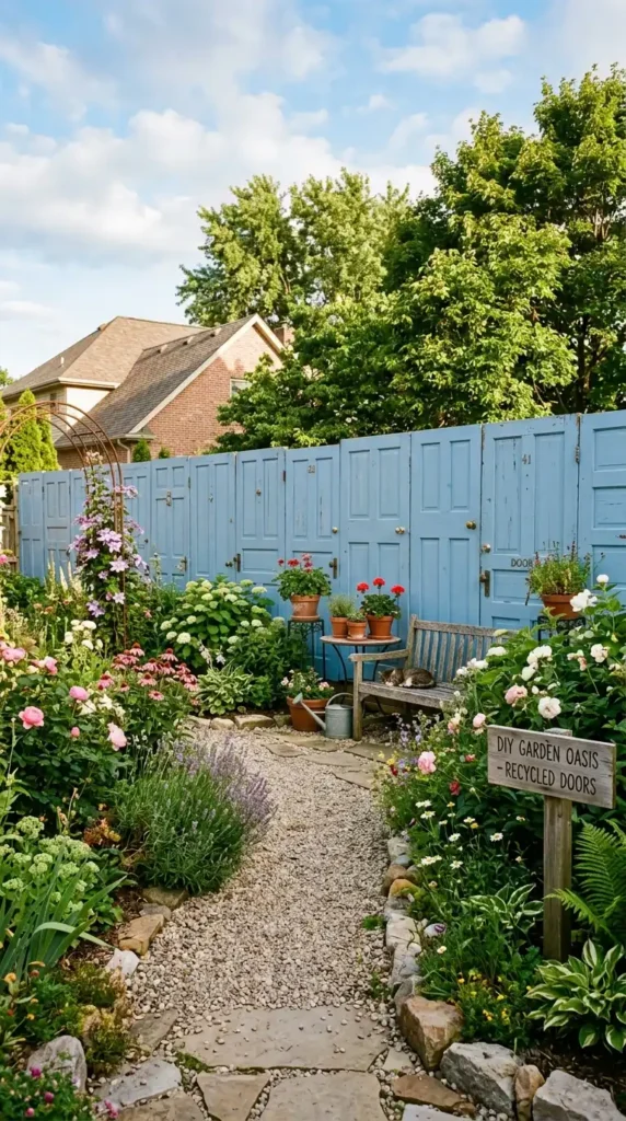 Garden fence recycled doors yard