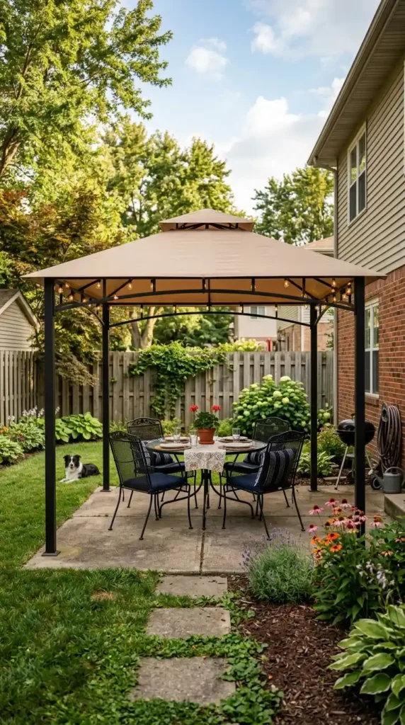 Gazebo over patio table chairs