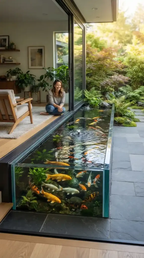 Glass koi pond indoor outdoor