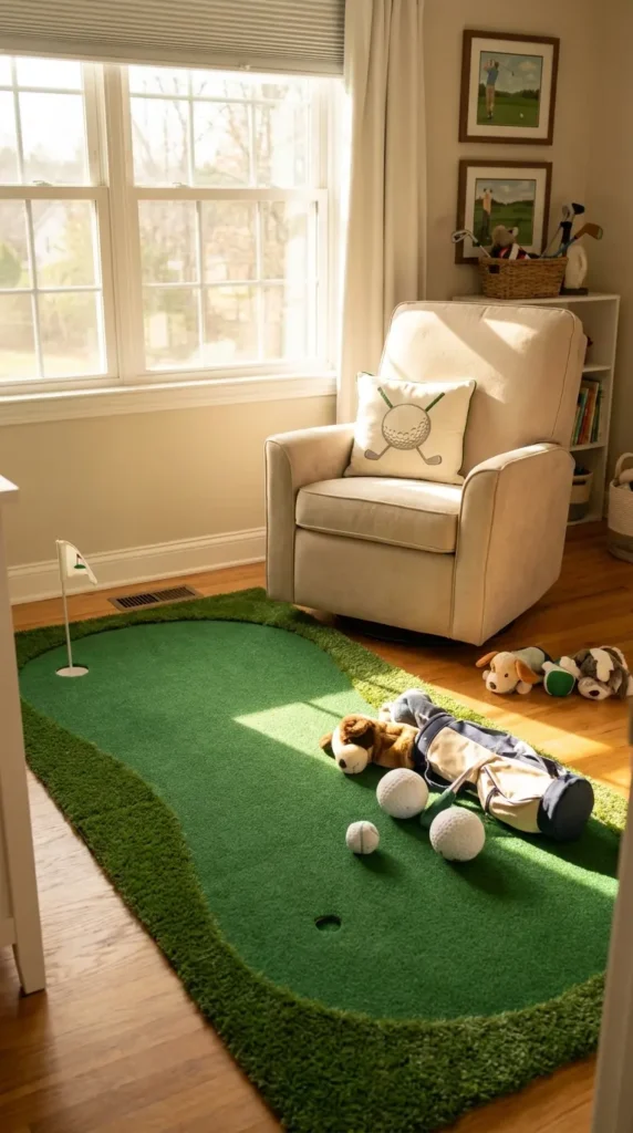 Golf themed nursery putting green