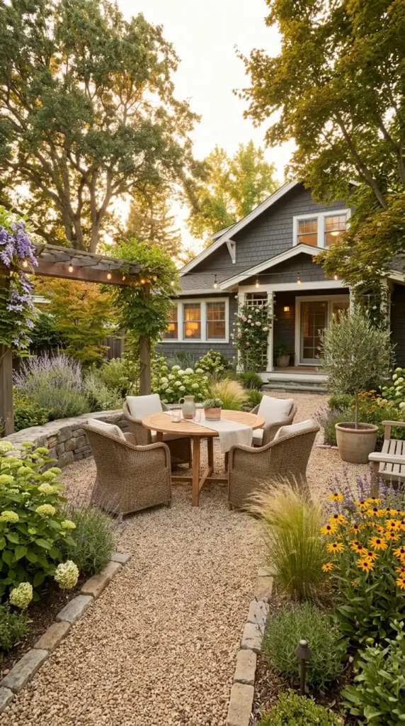 Gravel garden seating area American