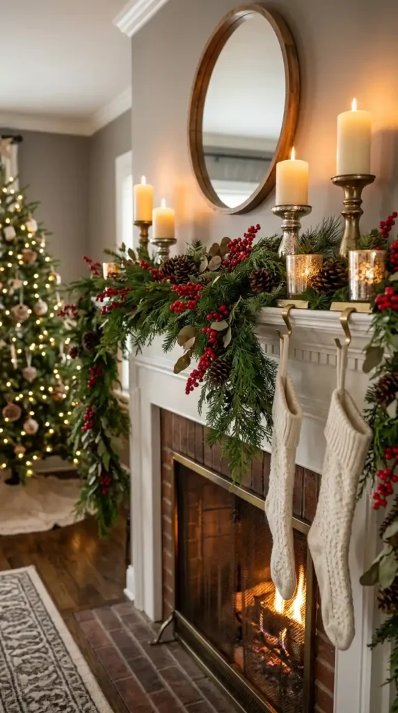 Greenery garland on mantel