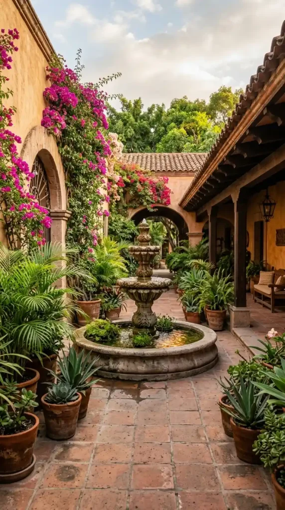 Hacienda patio with greenery