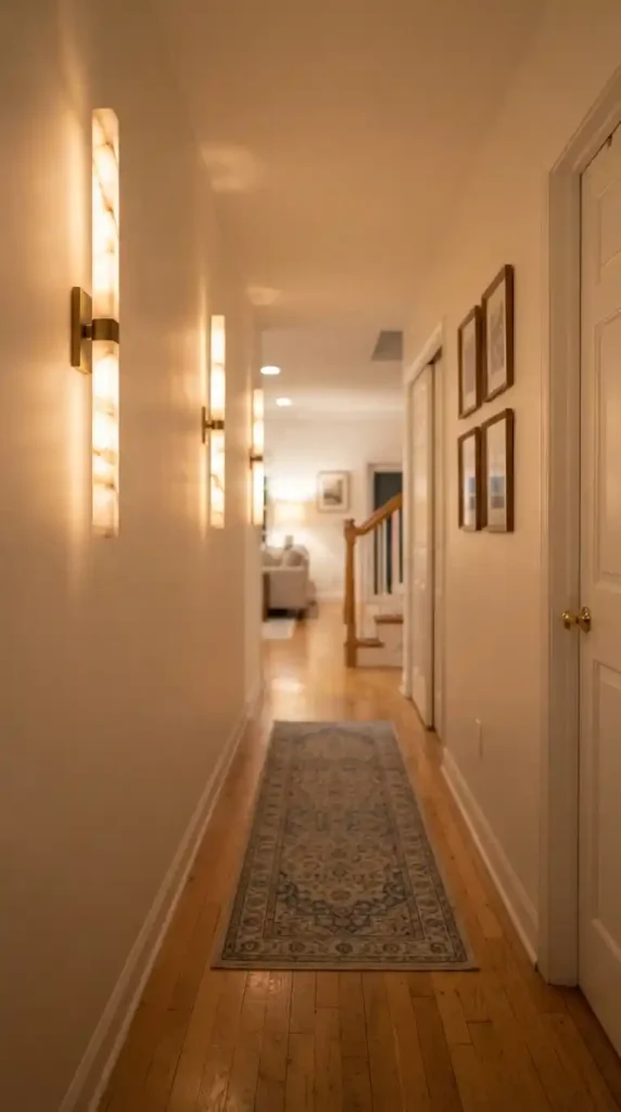 Hallway with alabaster wall sconces