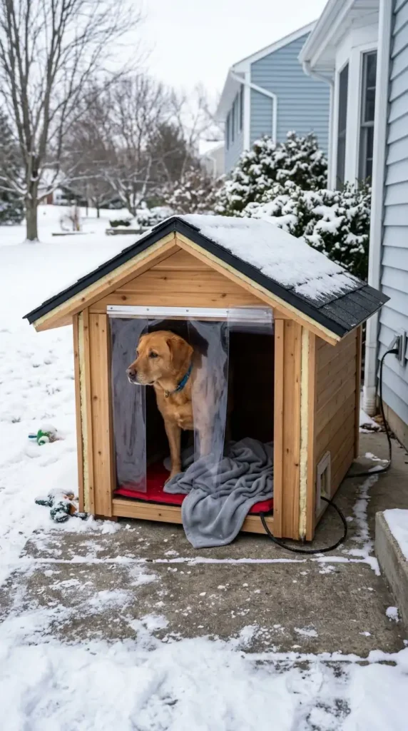 Heated dog house winter protection