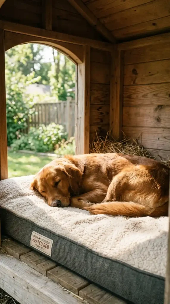 Heated pet bed in dog