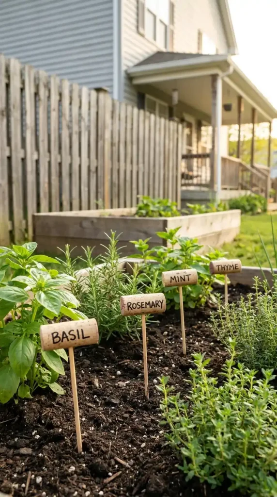 Herb garden with wine cork