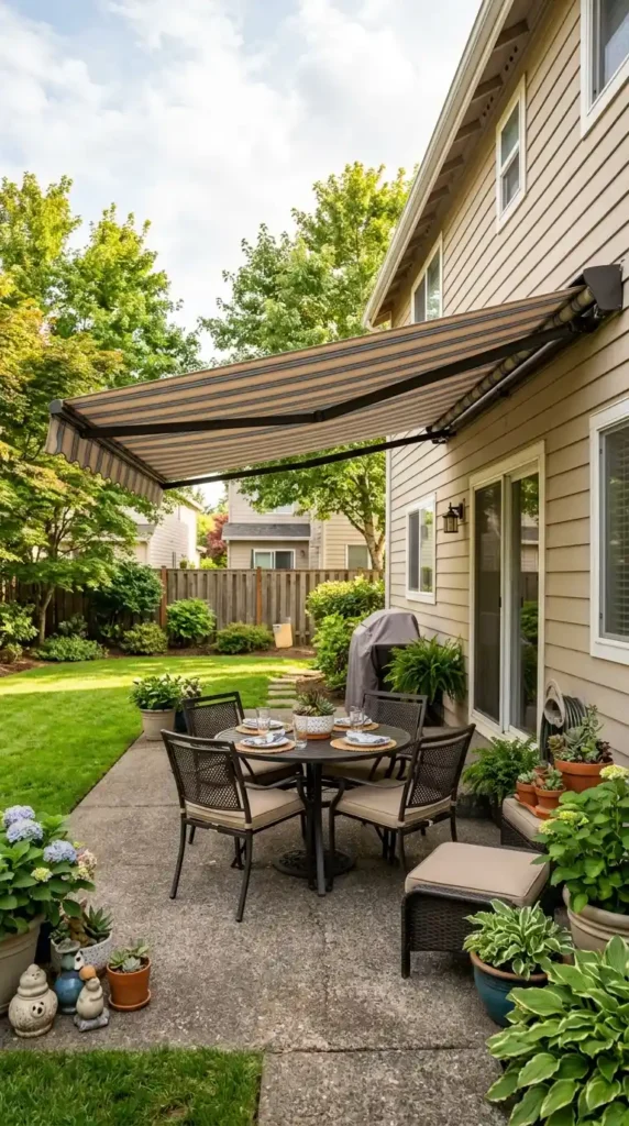 Home patio with retractable awning