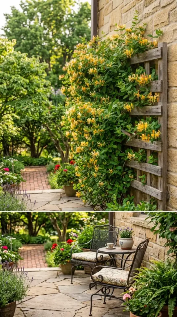 Honeysuckle vines on trellis