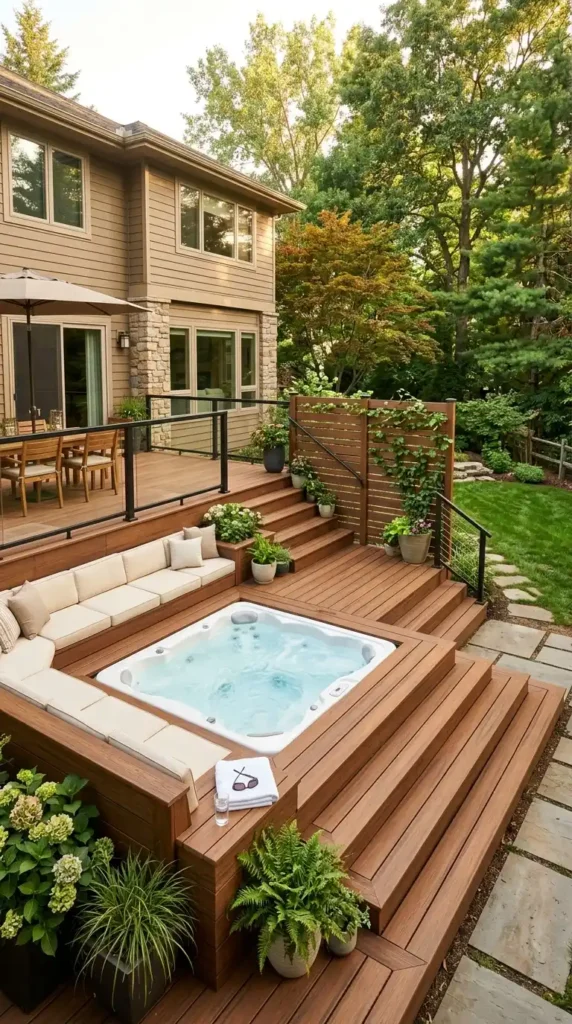Hot tub on multi-level deck