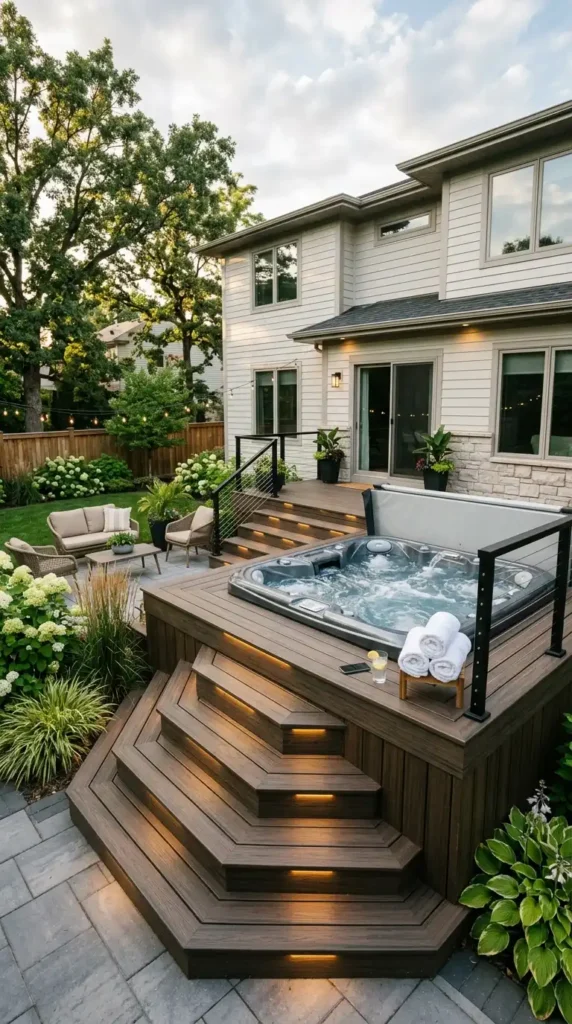 Hot tub on raised deck