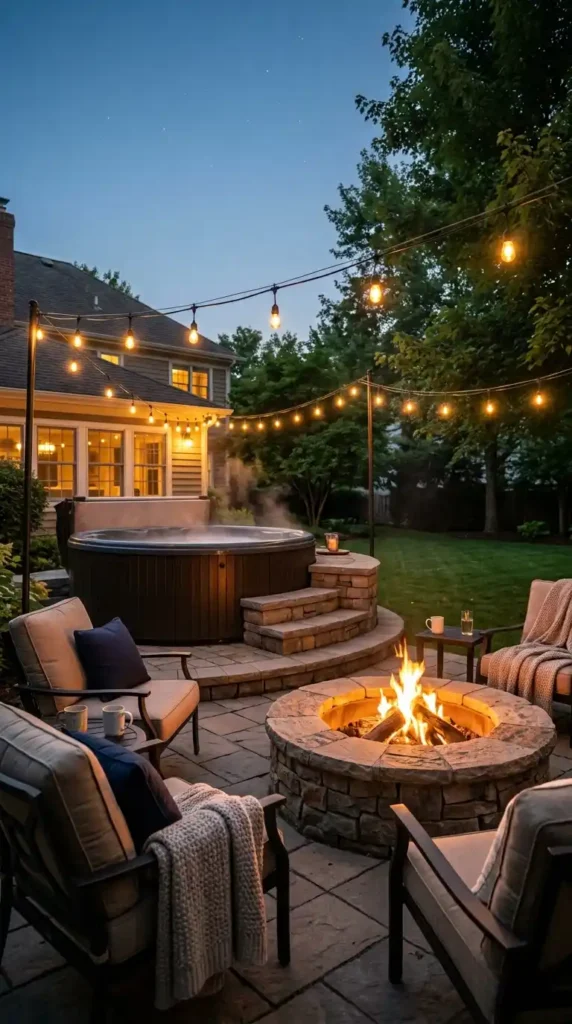 Hot tub with fire pit